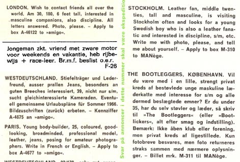 Contact ads in Danish Gay Magazines, 1960's
