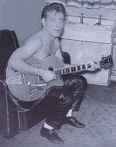 Eddie Cochran; leather pants and bare chest