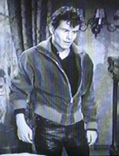 1956 Horst Buchholz in black leather pants; still from "die Halbstarken"