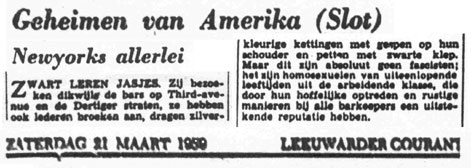 Newspaper clipping about gay leather bars in New York 1959