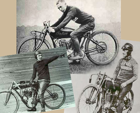 Motorcycle racers from around 1916 in leather pants